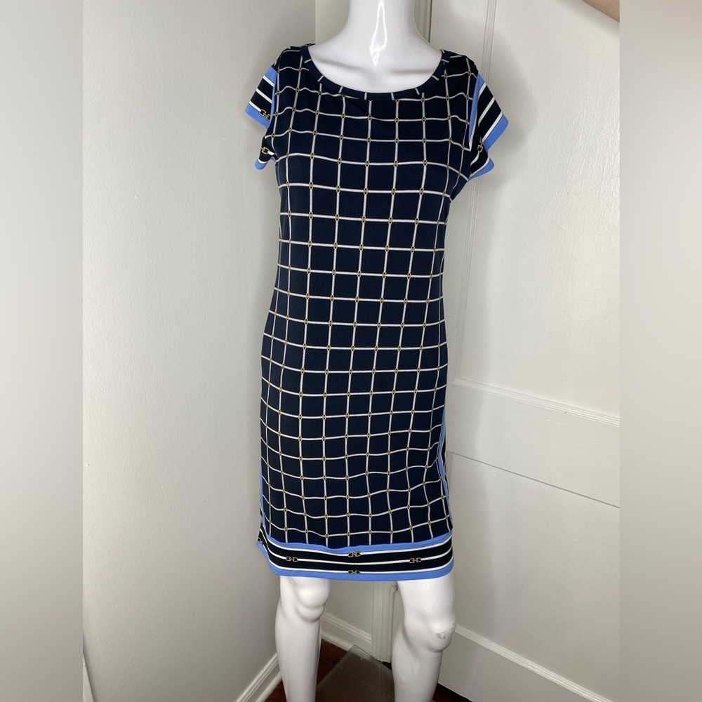 Michael Kors Chic Black and Blue Grid Dress